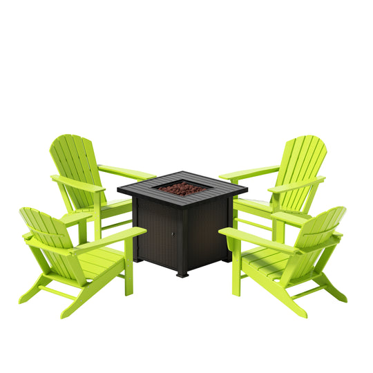 Dylan Outdoor Patio Adirondack Chair With Square Fire Pit Table Sets