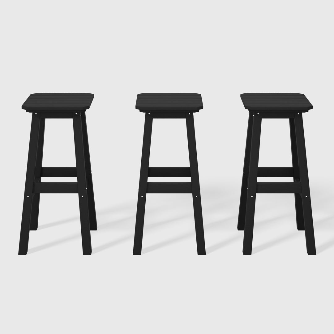 Malibu 29" HDPE Outdoor Patio Square Bar Height Bar Stool (Set of 3)