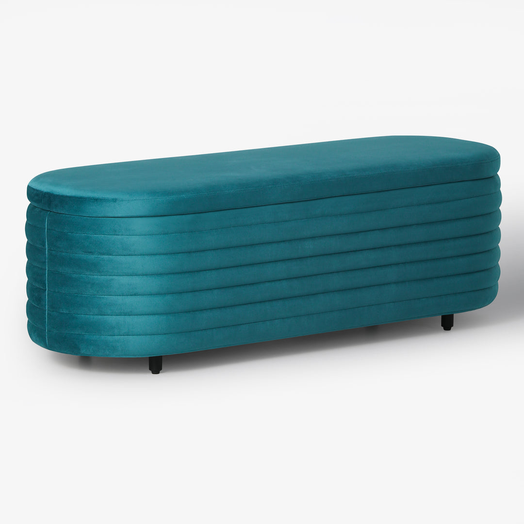 Phoebe 54" Wide Mid-Century Modern Upholstered Velvet Tufted Oval Storage Ottoman Bench