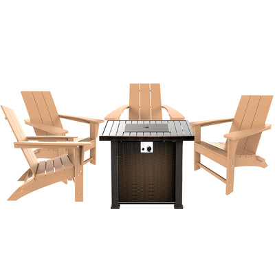 Ashore Modern Folding Poly Adirondack Chair With Square Fire Pit Table Set