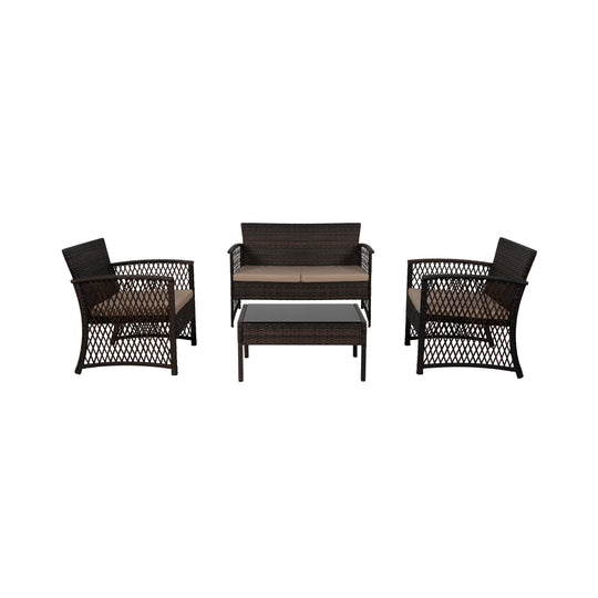 Melvi 4-Piece Outdoor Patio Wicker Conversation Set, Coffee