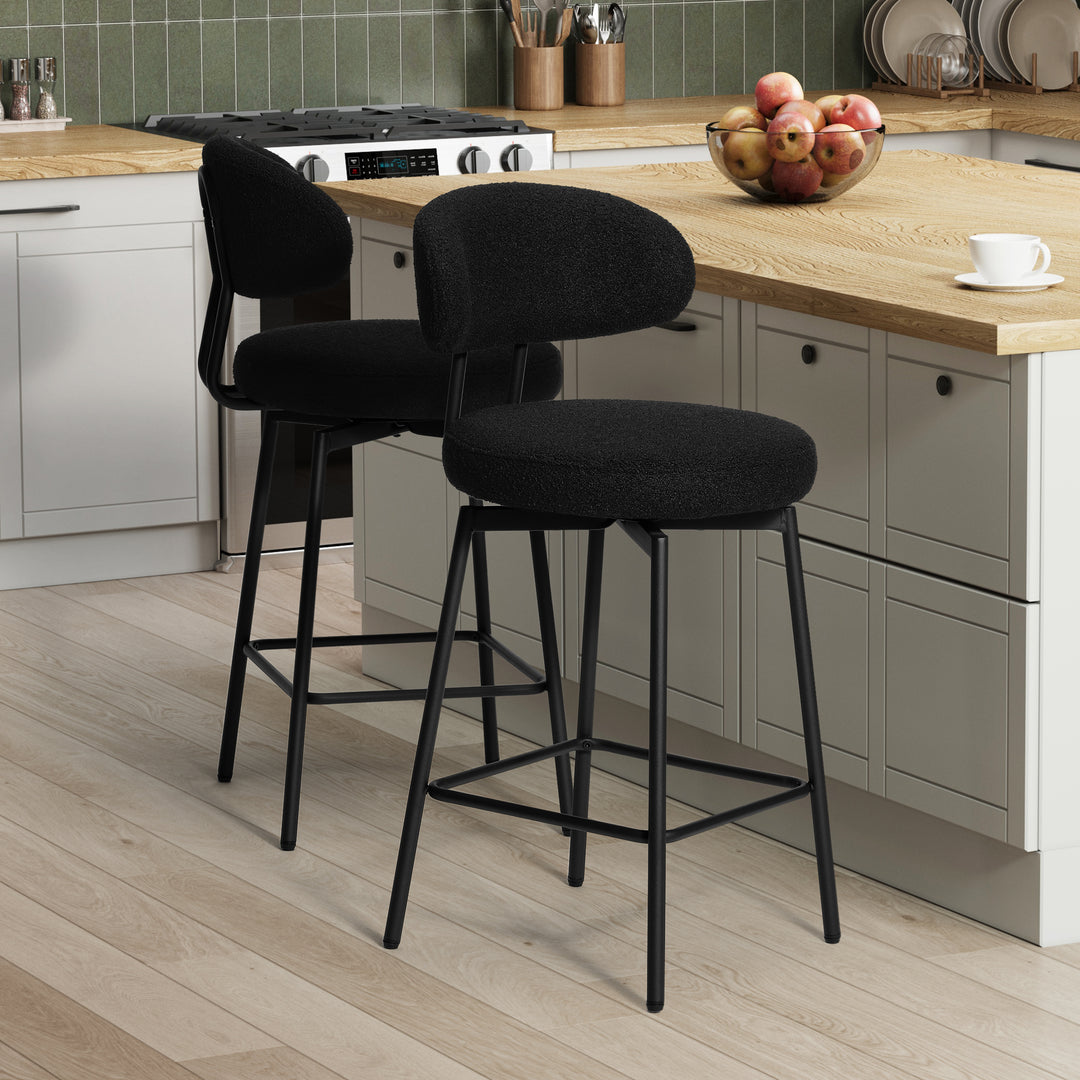Alexandria Modern Upholstered Sherpa Fabric Counter Height Bar Stools with Back (Set of 2)