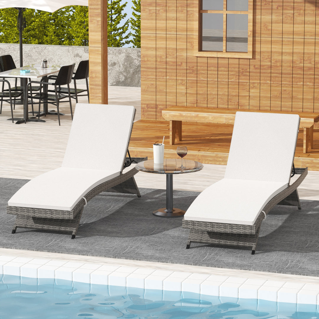 Somerset Grey Rattan Wicker Outdoor Chaise Lounge with Cushion (Set of 2)