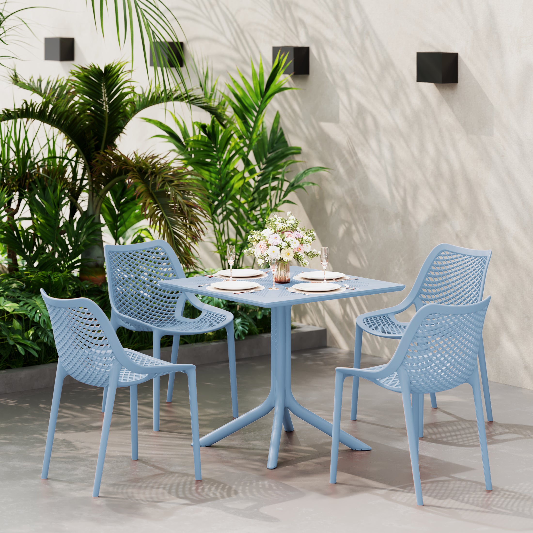 Playa 31.5" Square Plastic Outdoor Patio Dining Table for 4