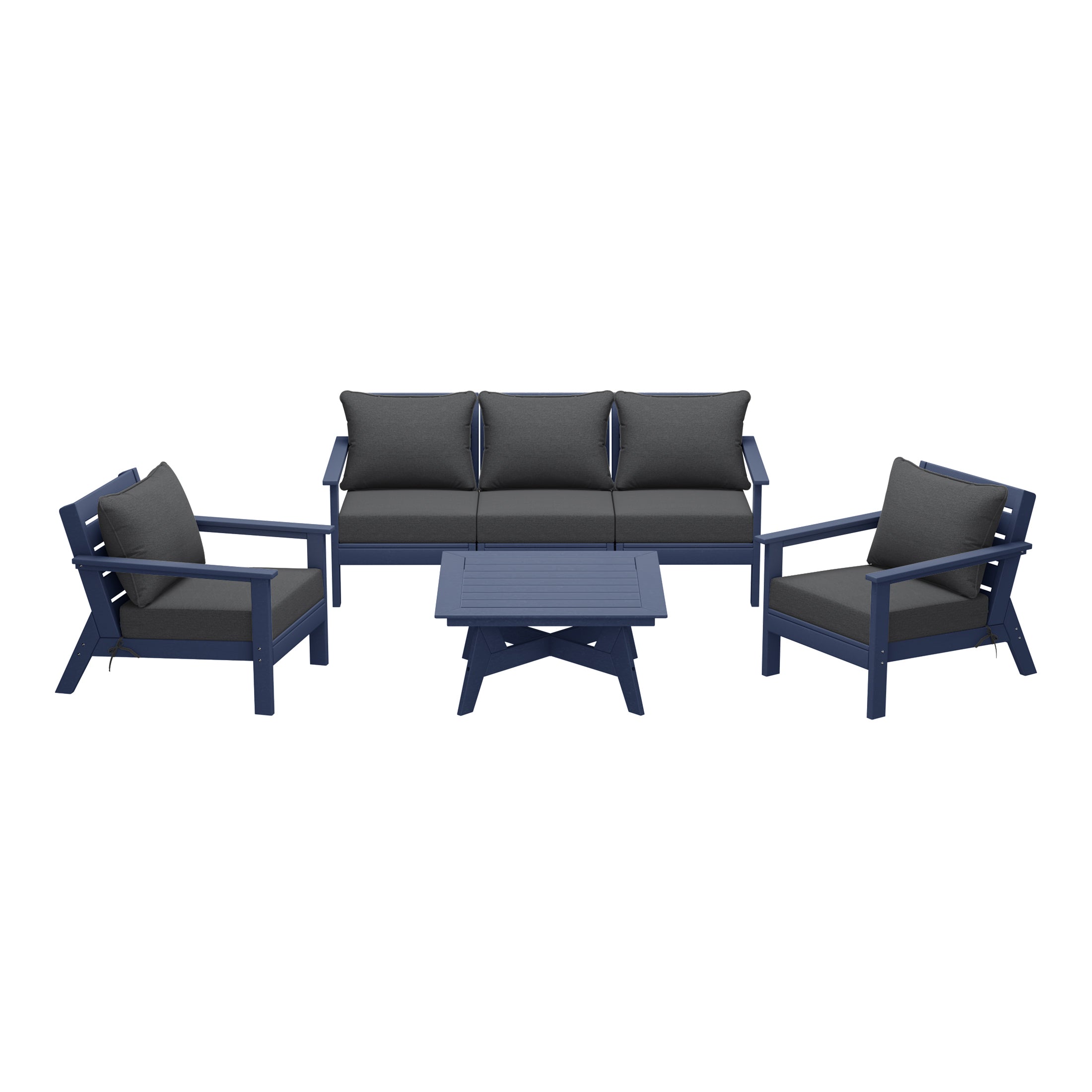 Avalon Outdoor 6-Piece Modular Sectional Patio Furniture Sofa Set in Navy Blue Frame