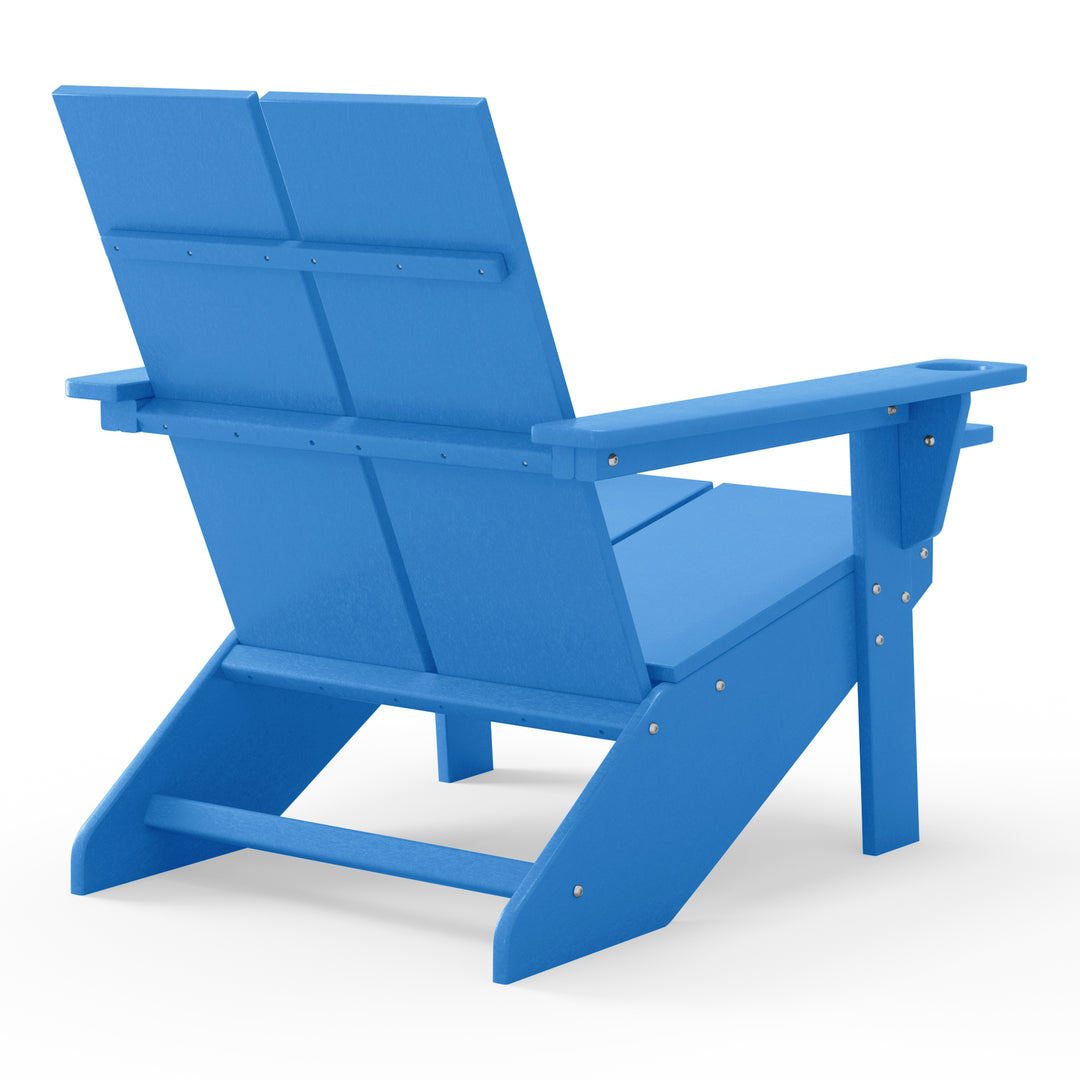 Riviera Outdoor 4-Piece HDPE Modern Adirondack Chairs Set with Folding Patio Ottomans and Cup Holder