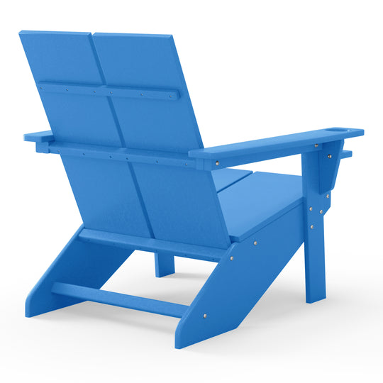 Riviera Outdoor 4-Piece HDPE Modern Adirondack Chairs Set with Folding Patio Ottomans and Cup Holder
