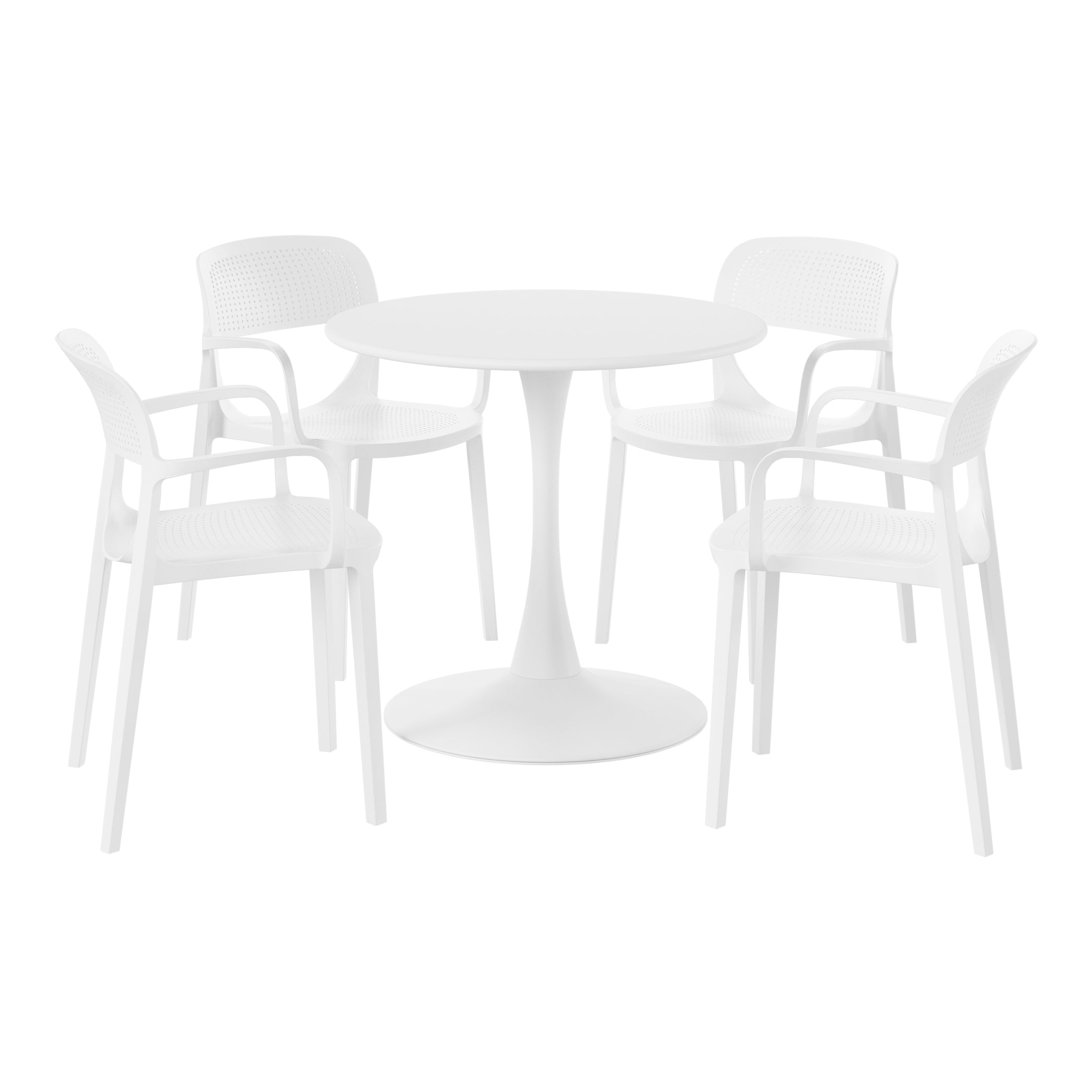Playa 5-Piece Round Metal Bistro Dining Table Set And Stackable Resin Patio Dining Side Chairs