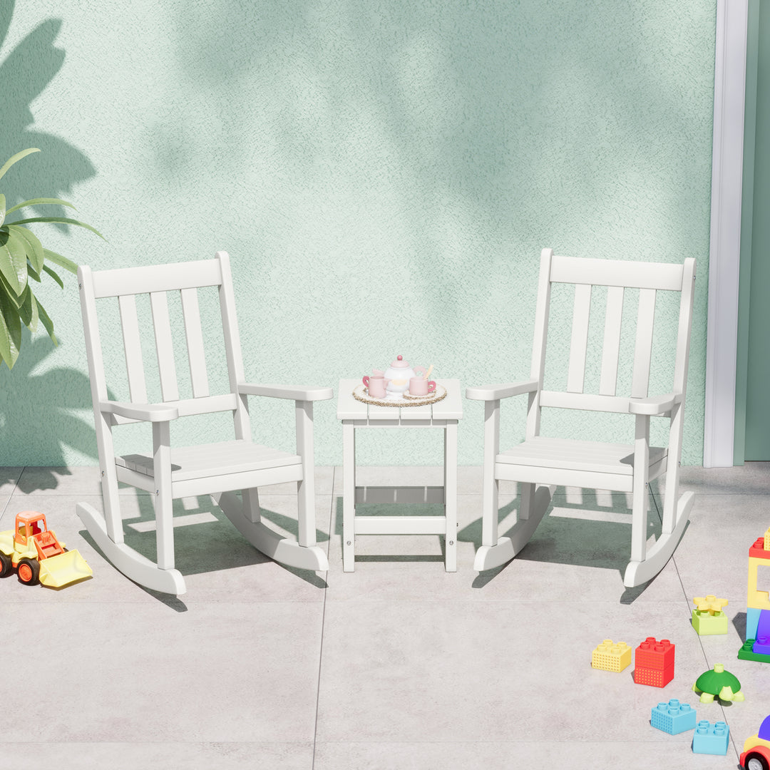 Malibu 3-Piece Kids Outdoor Rocking Chairs Set With Kids Square Side Table