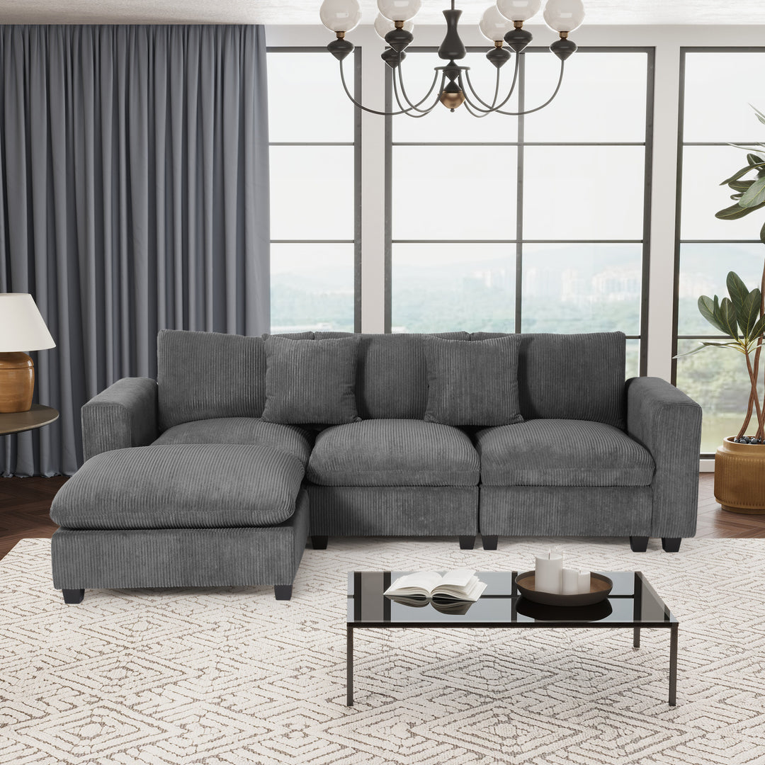 Hearthside 99" Modular Corduroy L-Shaped Sectional Sofa and Chaise With USB/Type-C Ports and Side Pockets