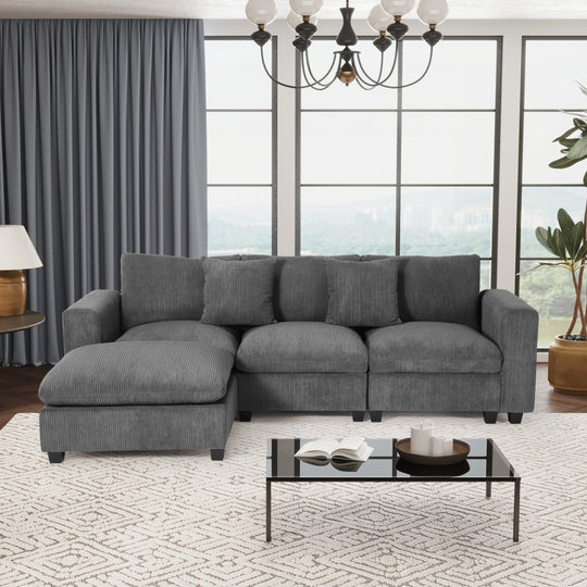 Hearthside 99" Modular Corduroy L-Shaped Sectional Sofa and Chaise With USB/Type-C Ports and Side Pockets