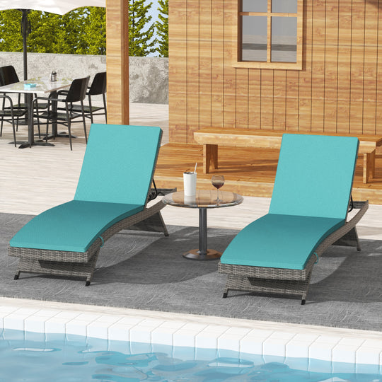 Somerset Grey Rattan Wicker Outdoor Chaise Lounge with Cushion (Set of 2)