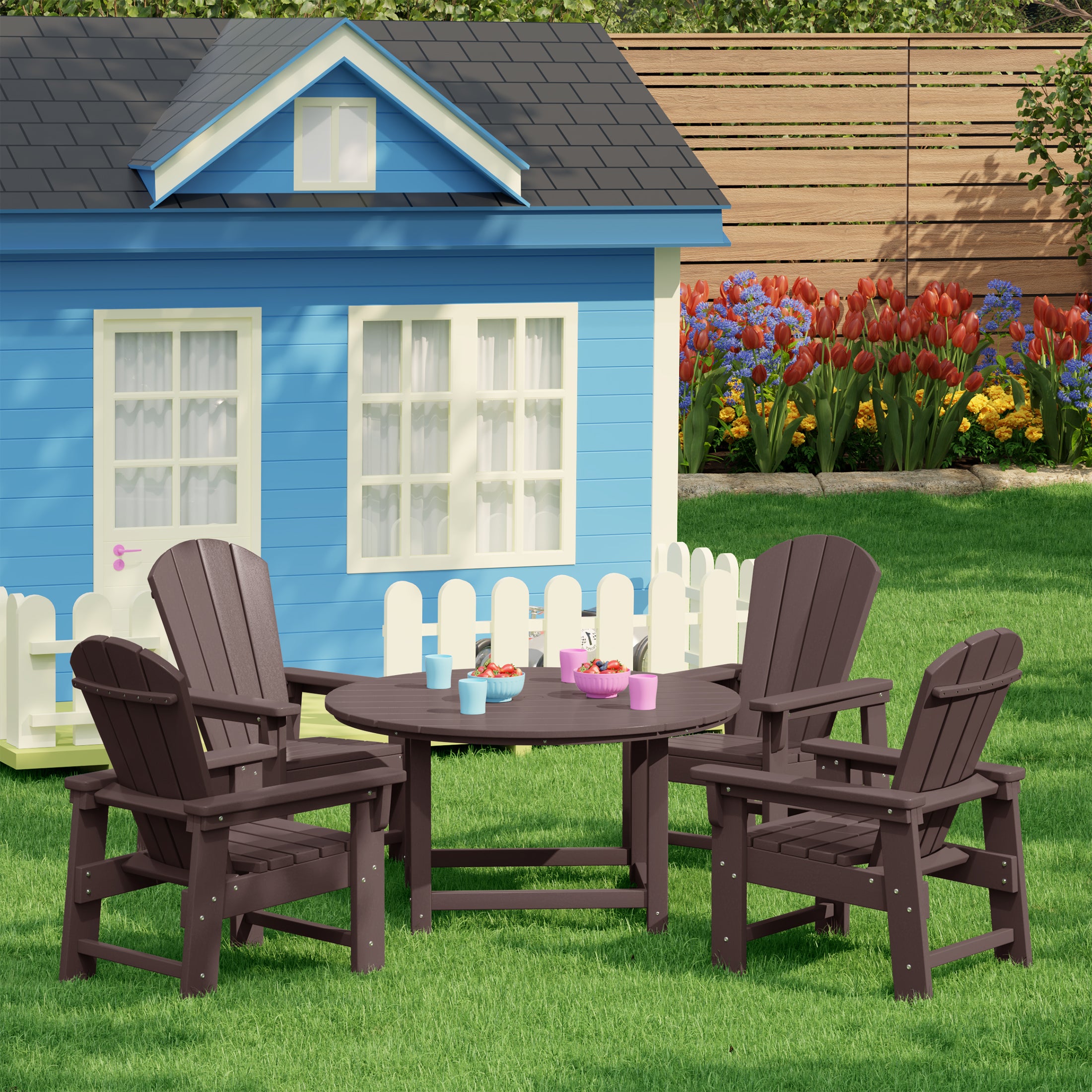 Malibu Kids 5-Piece HDPE Outdoor Patio Round Dining Table and Chairs Set