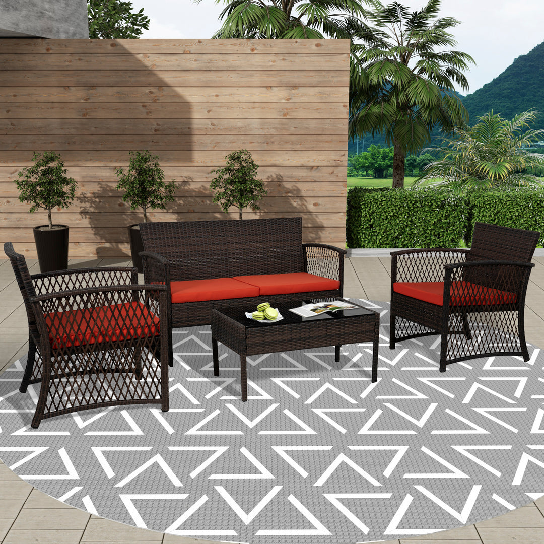 Melvi 4-Piece Outdoor Patio Wicker Conversation Set, Coffee