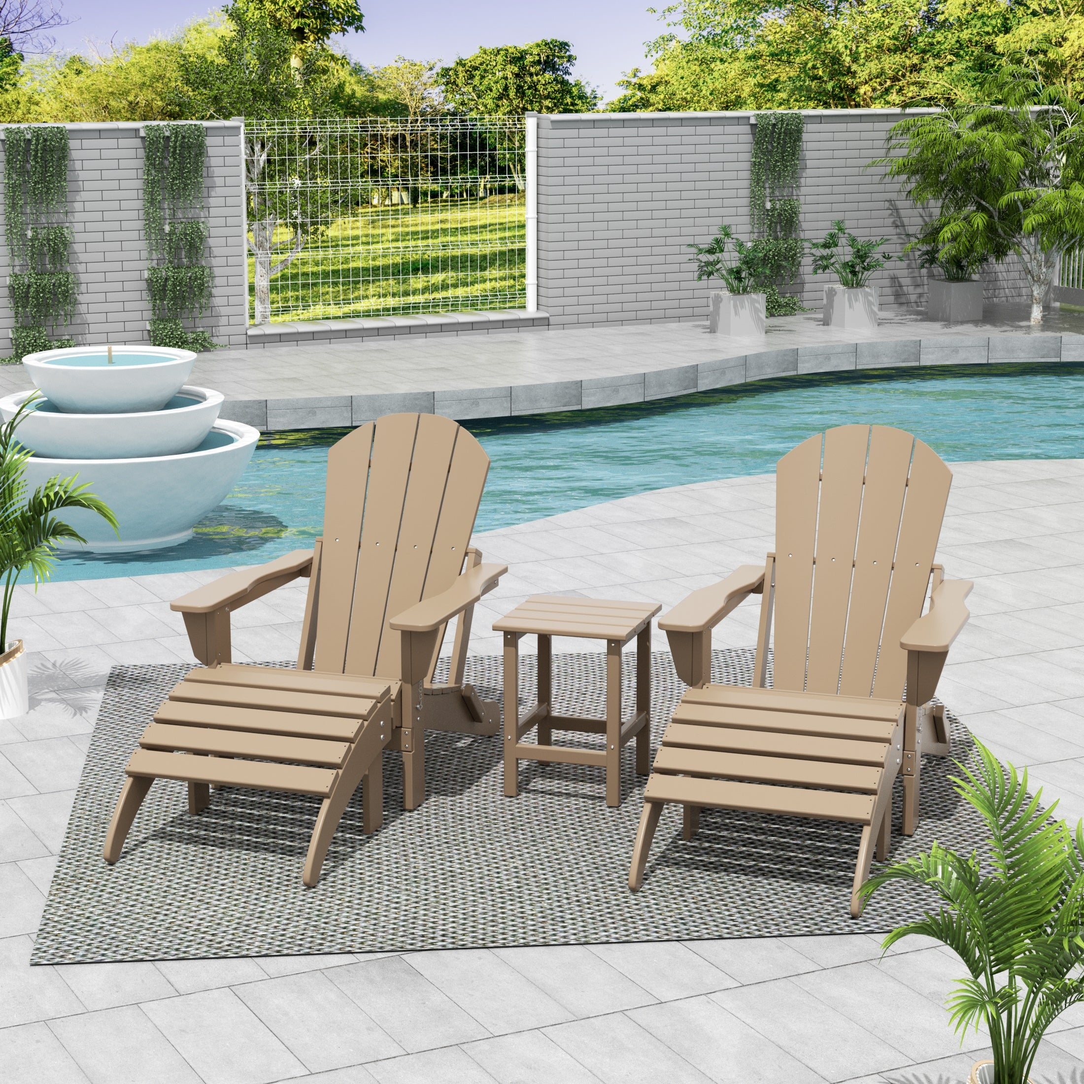 Malibu 5-Piece set classic Adirondack chairs with ottoman and a small coffee table (2 seater)