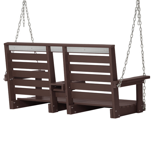 St Charles Outdoor HDPE 54" Front Hanging Porch Swing Bench With Cupholders