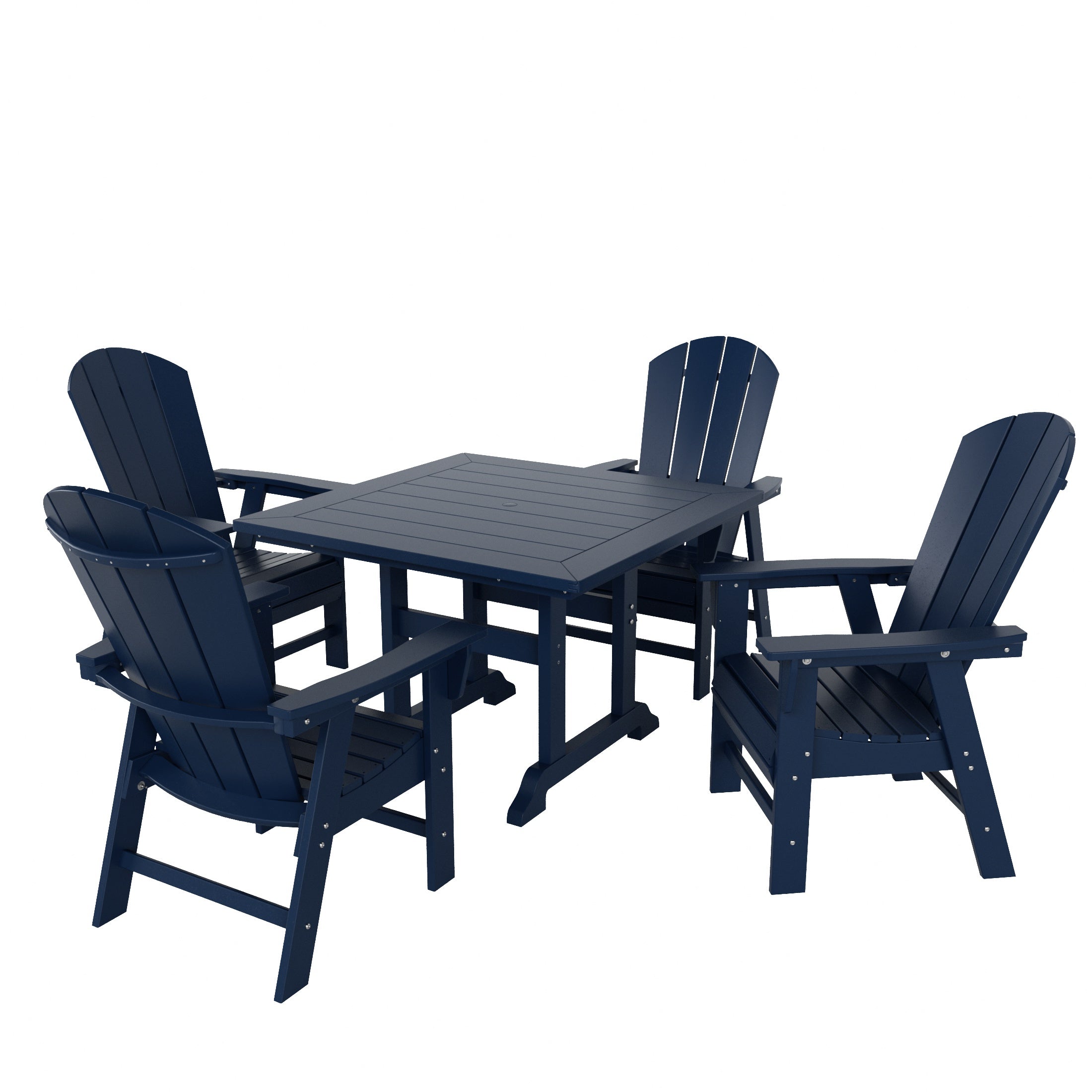 Malibu 5 Piece Outdoor Patio Dining Square Table and Curved Back Armchair Set