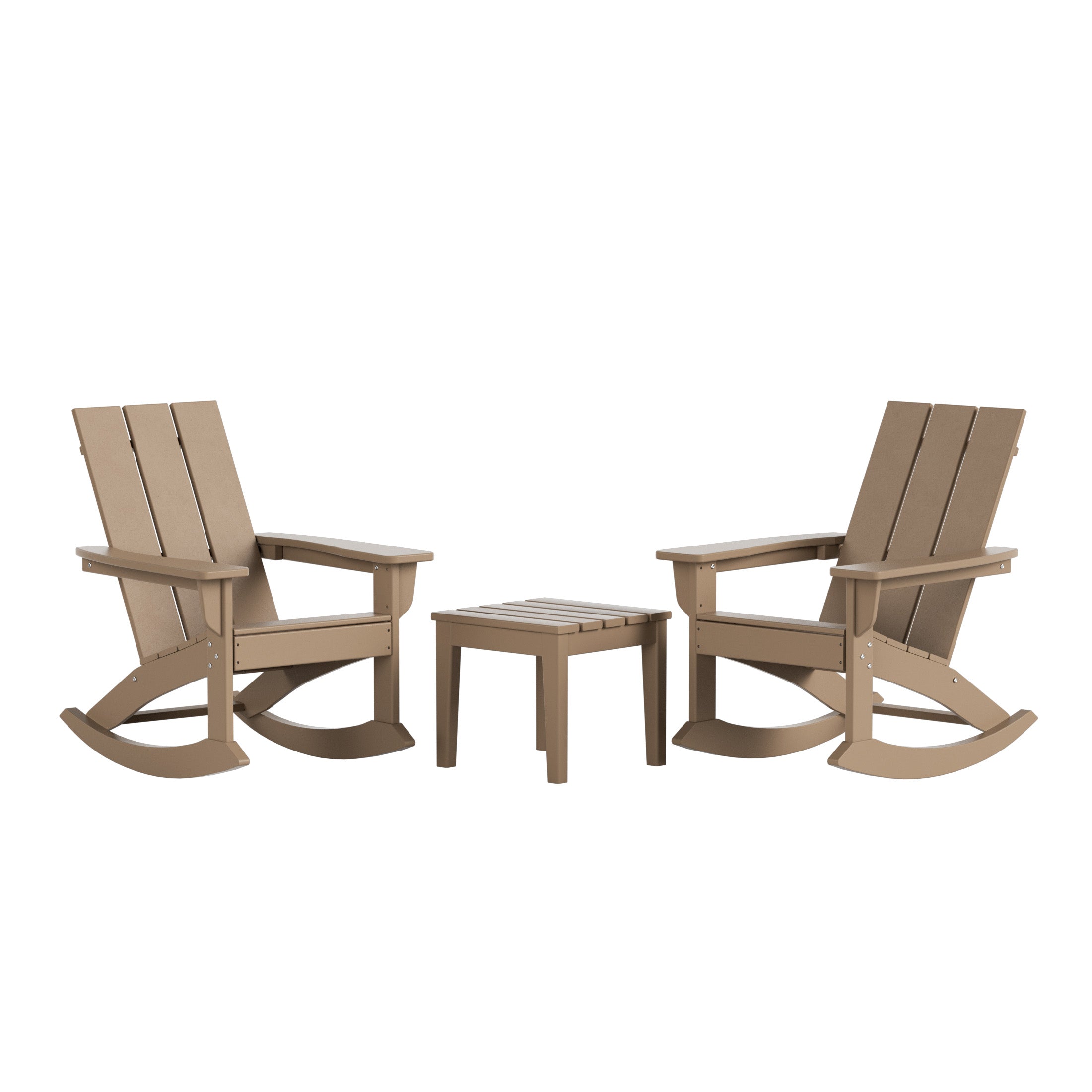 Ashore Modern Rocking Poly Adirondack Chair With Side Table 3-Piece Set