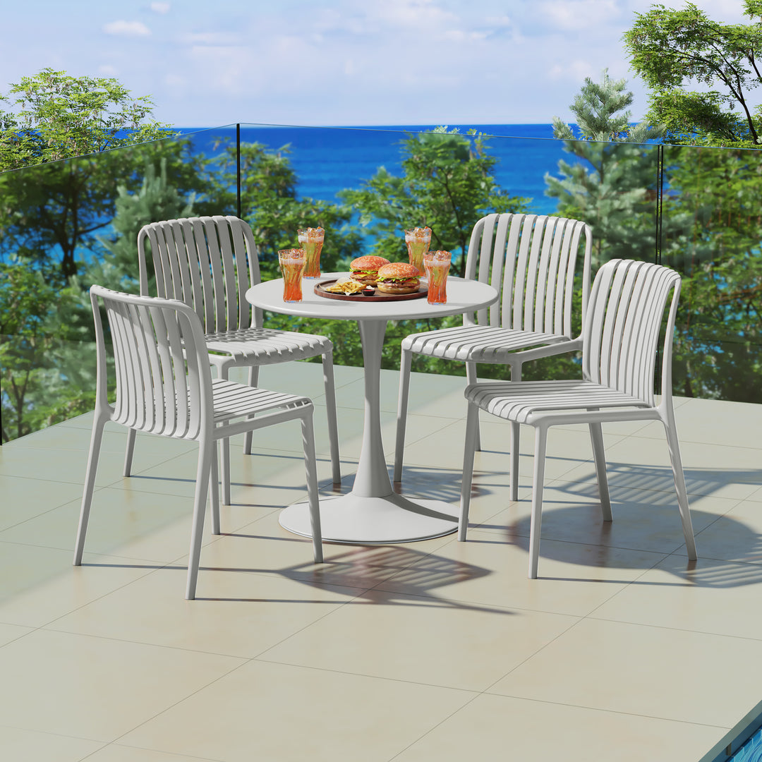 Playa 5-Piece Outdoor Metal Dining Table Set And Stackable Resin Patio Chairs