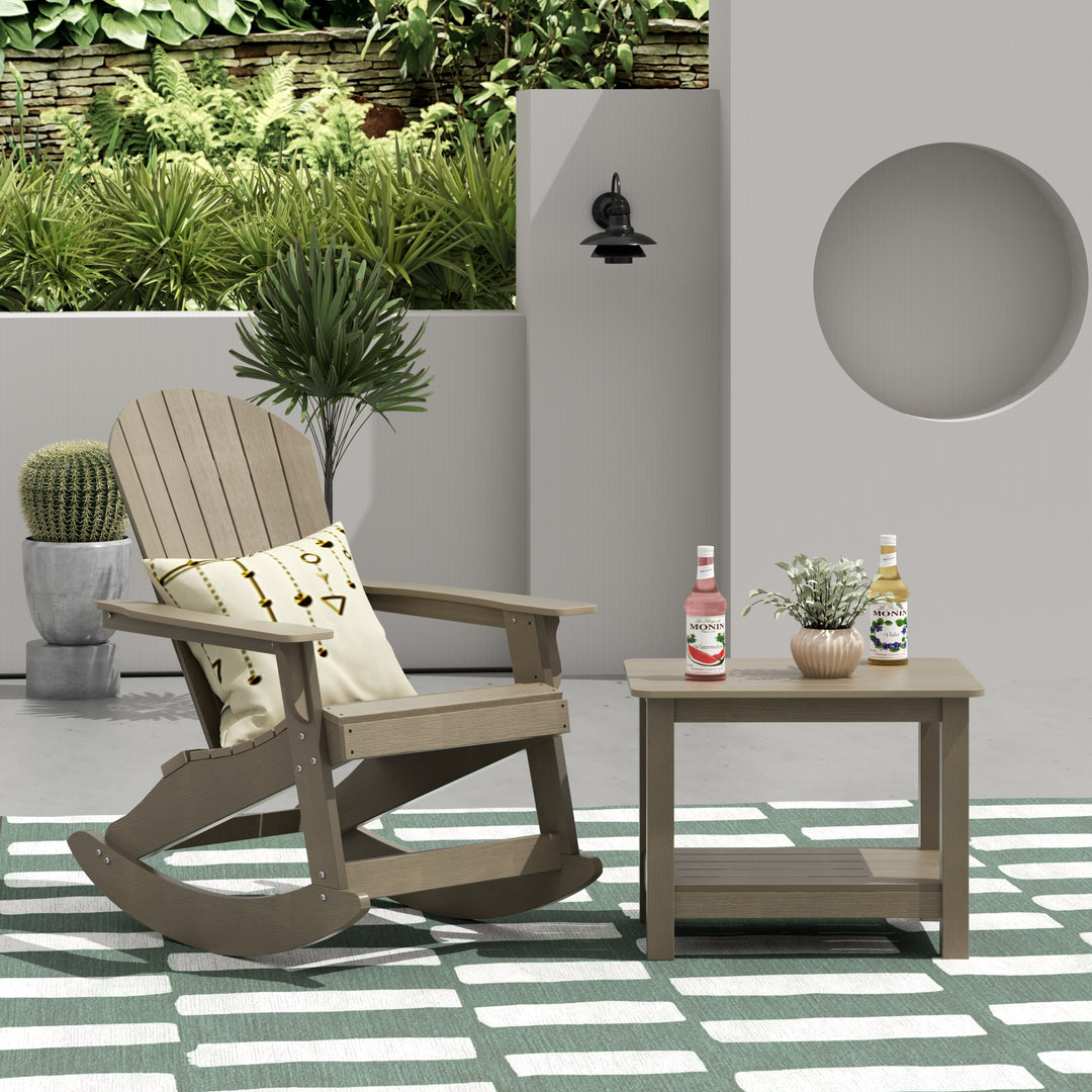 Tuscany HIPS 2-Piece Outdoor Rocking Adirondack Chair With Side Table Set