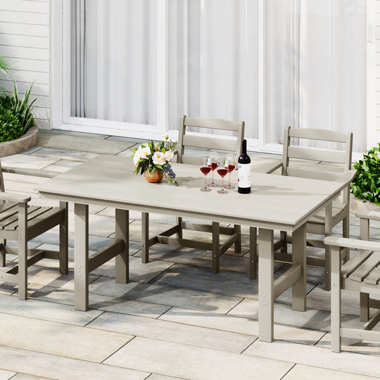 Ashore Outdoor Modern HDPE 66" Wide Rectangle Patio Dining Table for 6