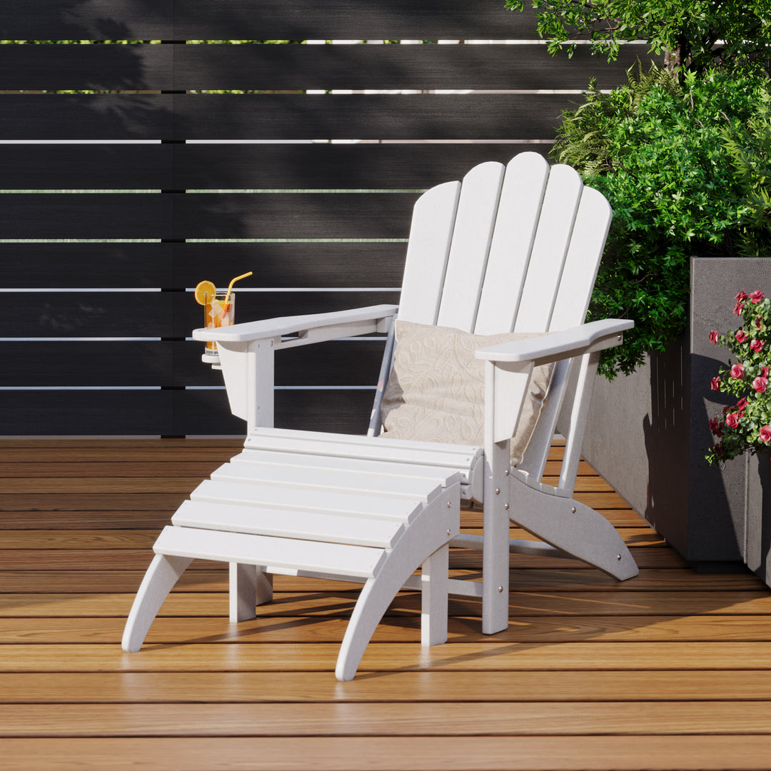 Highland 2-Piece Outdoor Patio HDPE Adirondack Chair With Ottoman and Cup Holder Set