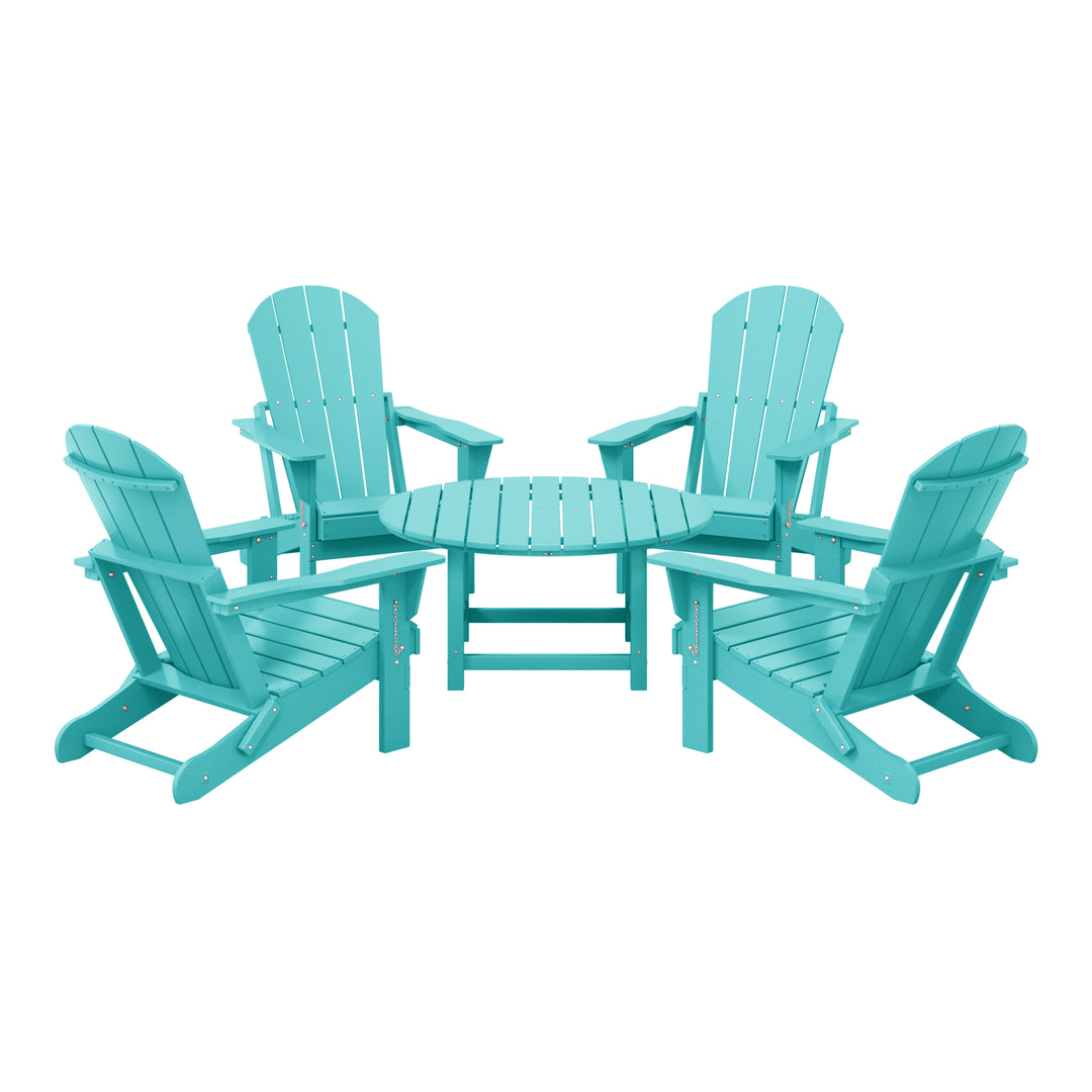 Malibu 5-Piece HDPE Folding Adirondack Chair Outdoor Patio Conversation Set