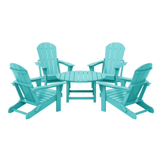 Malibu 5-Piece HDPE Folding Adirondack Chair Outdoor Patio Conversation Set