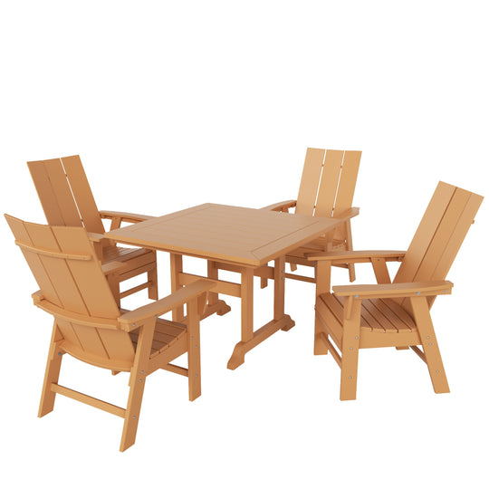 Ashore 5 Piece Outdoor Patio Square Dining Table and Modern Armchair Set