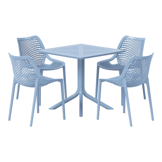 Playa 5-Piece Modern Square Patio Dining Table Set with Stackable Patio Dining Chairs