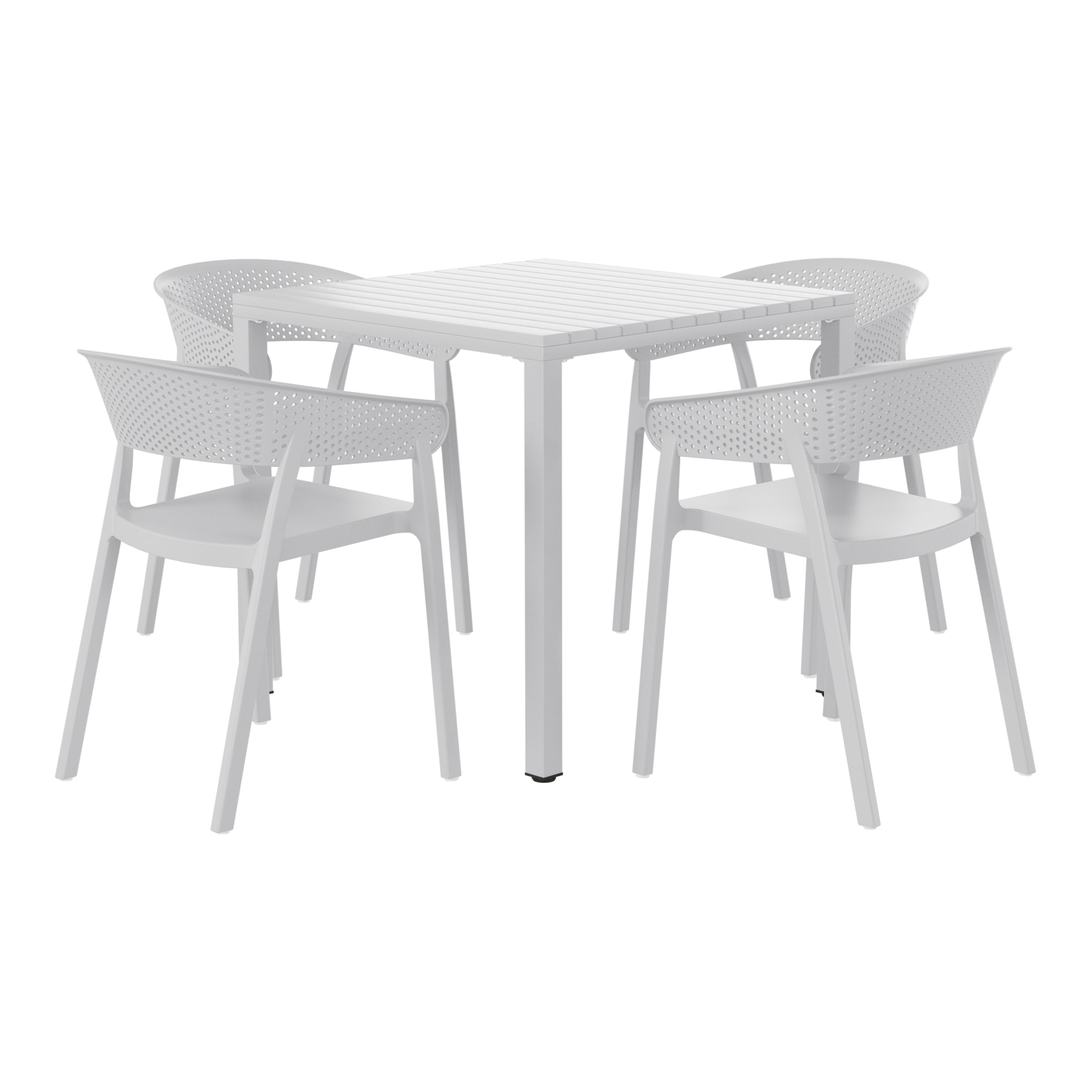 Playa 5-Piece Outdoor Metal Frame Square Dining Table Patio Set with Stackable Patio Dining Chairs