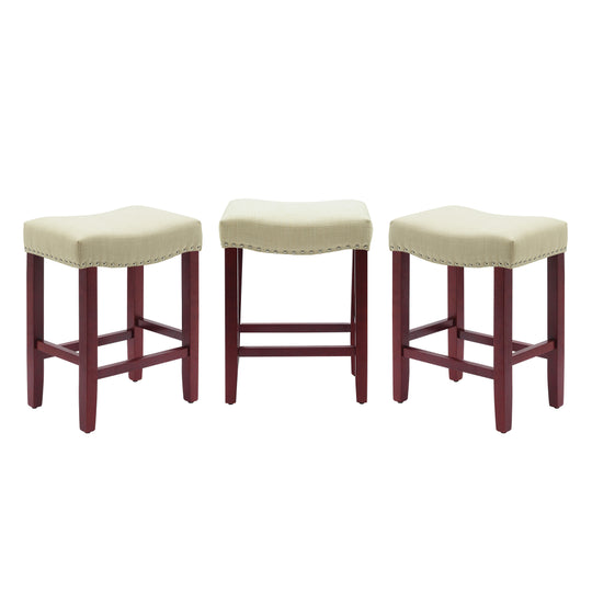 Lenox 24" Upholstered Saddle Seat Cherry Counter Stool (Set of 3)