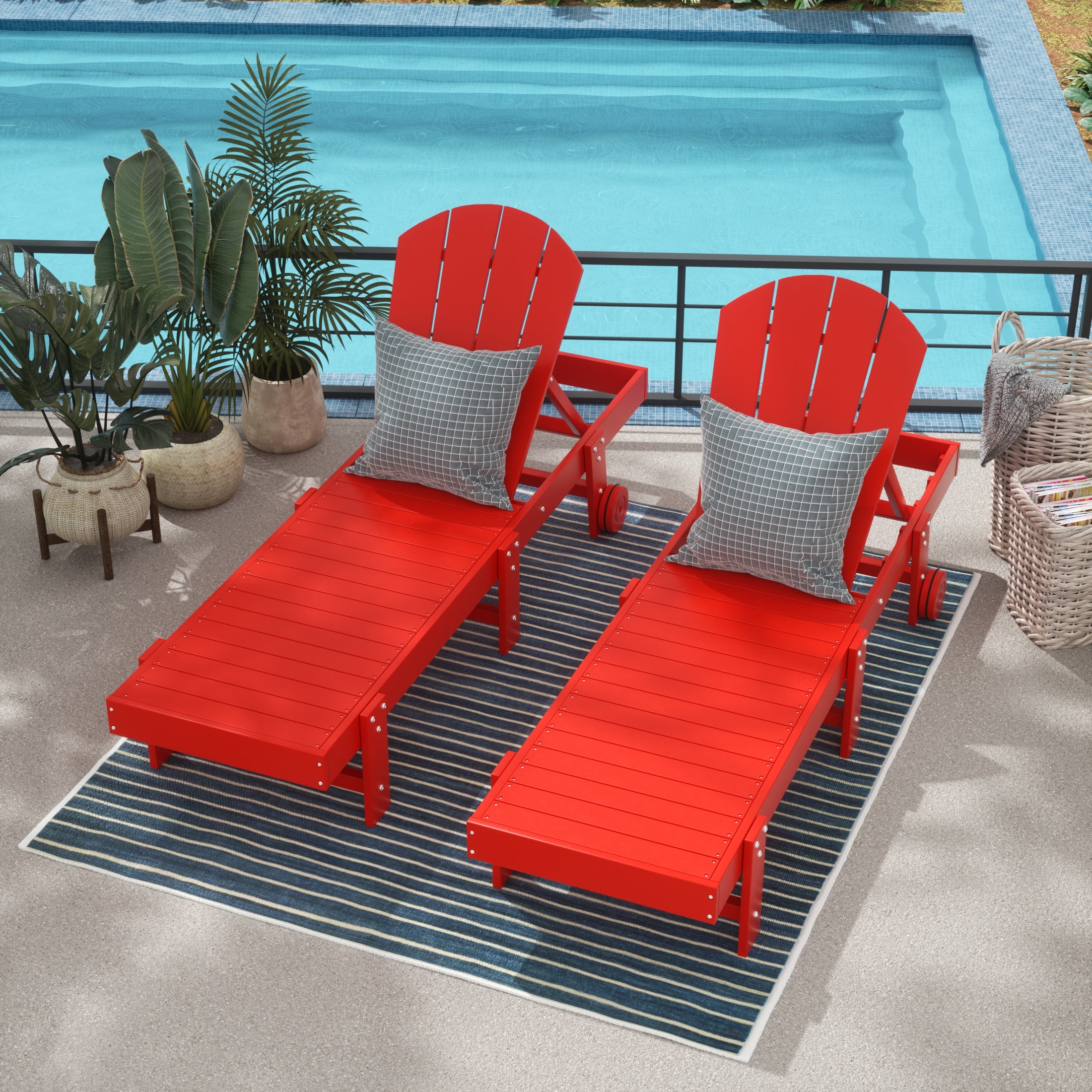Malibu Adirondack Poly Reclining Chaise Lounge With Wheels (Set Of 2)