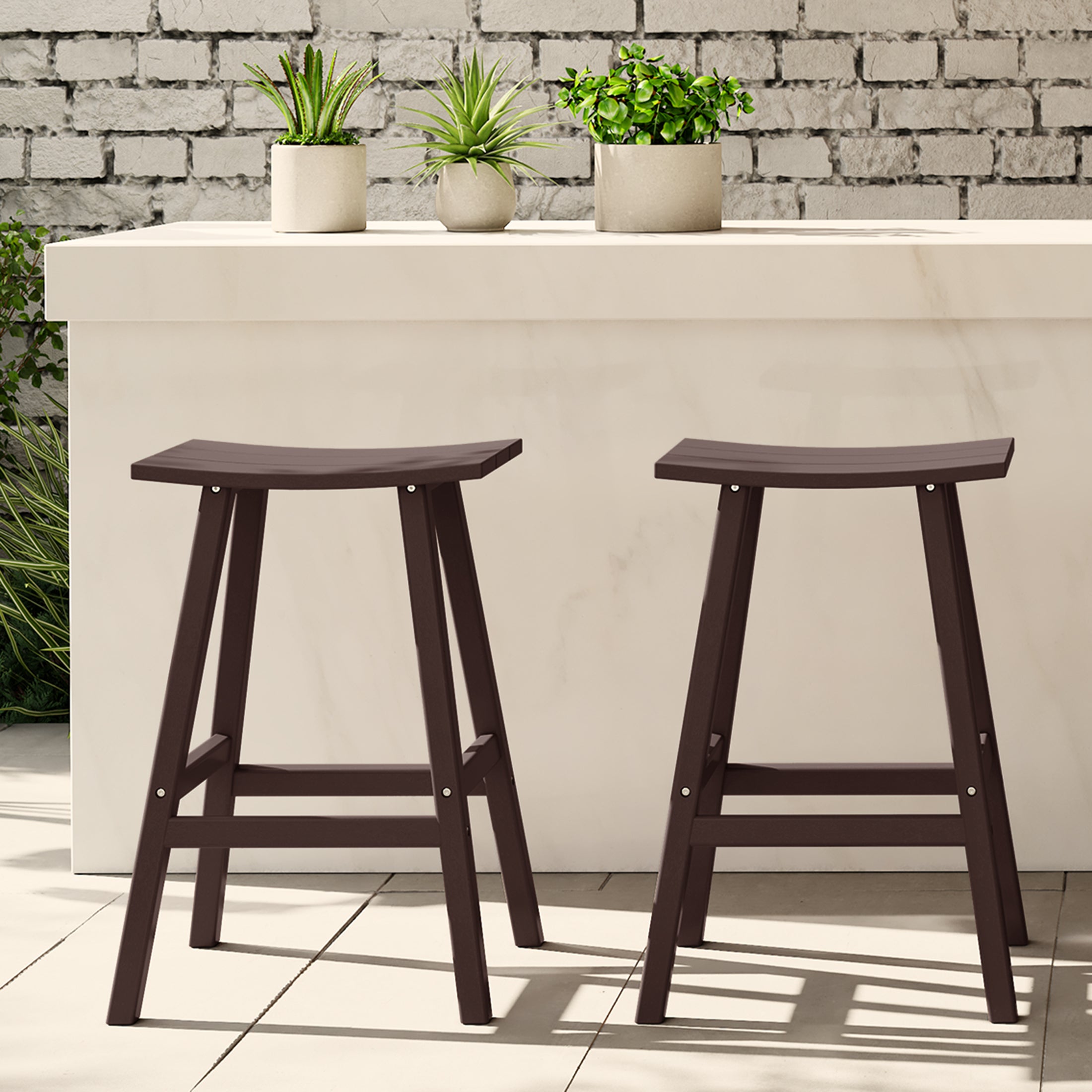 Malibu 29" HDPE Outdoor Patio Bar Height Bar Stools (Set of 2)