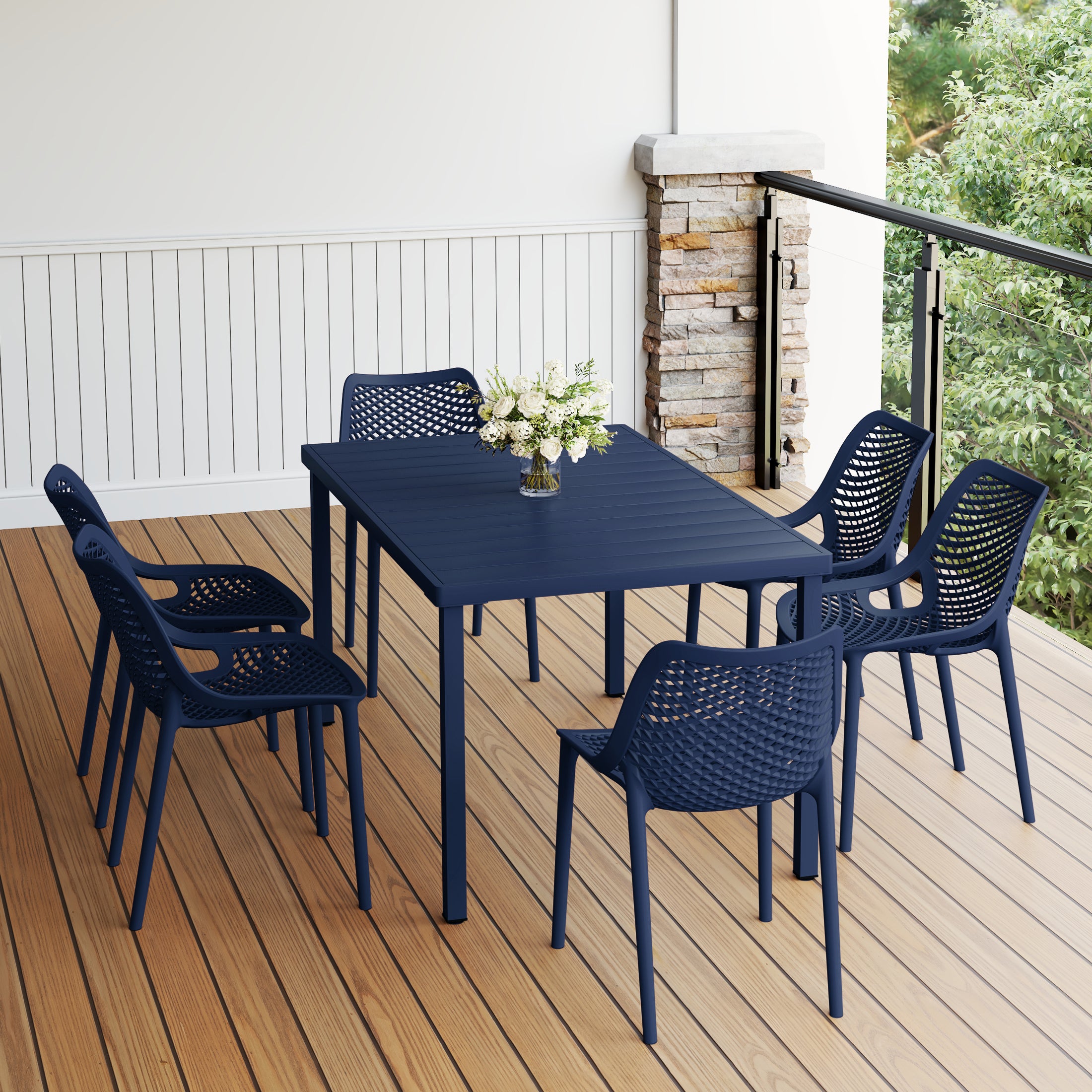 Playa 7-Piece Outdoor Metal Patio Dining Table Set With Stackable Patio Chairs