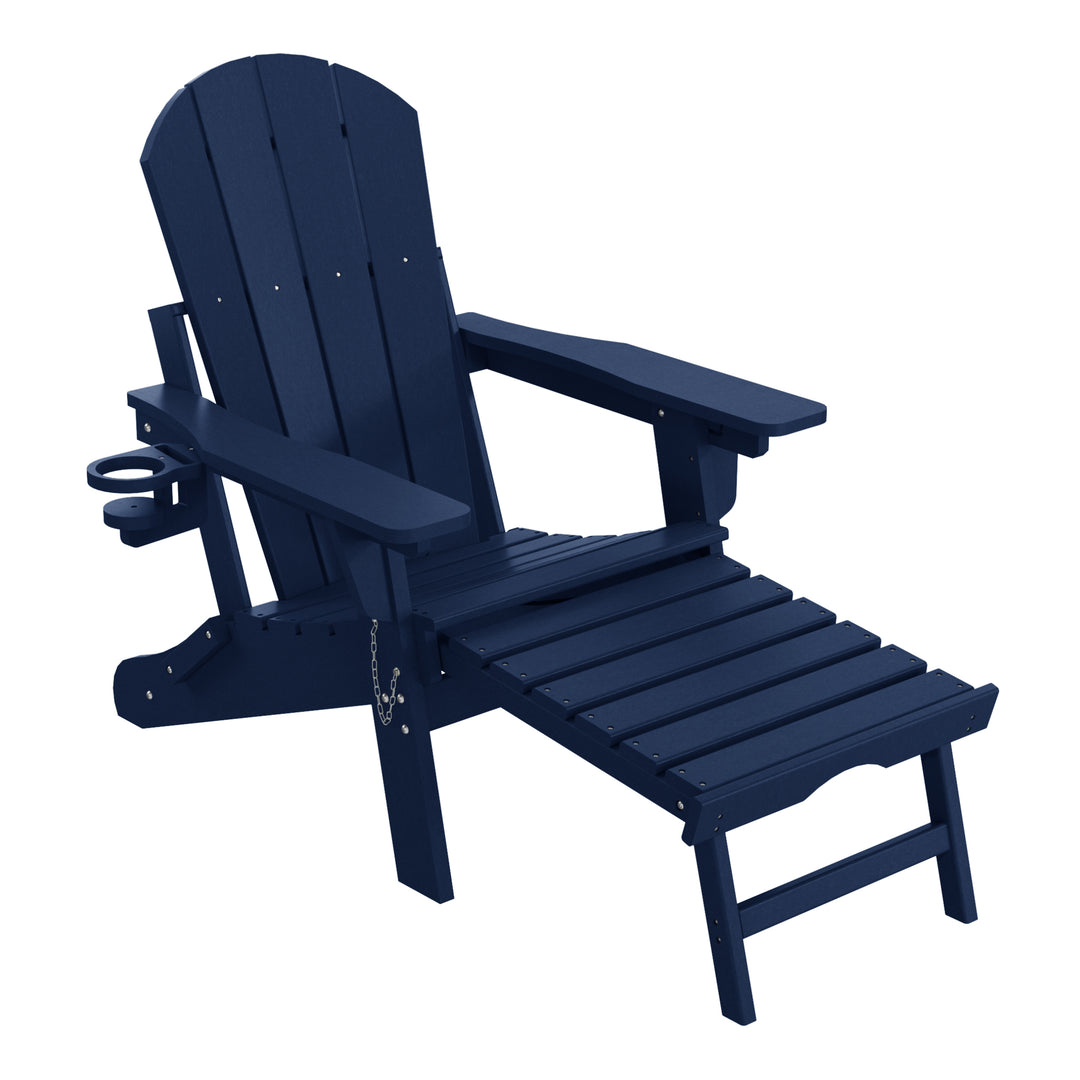 Malibu Folding Adjustable Adirondack Chair with Retractable Ottoman and Cup Holder (Set of 2)