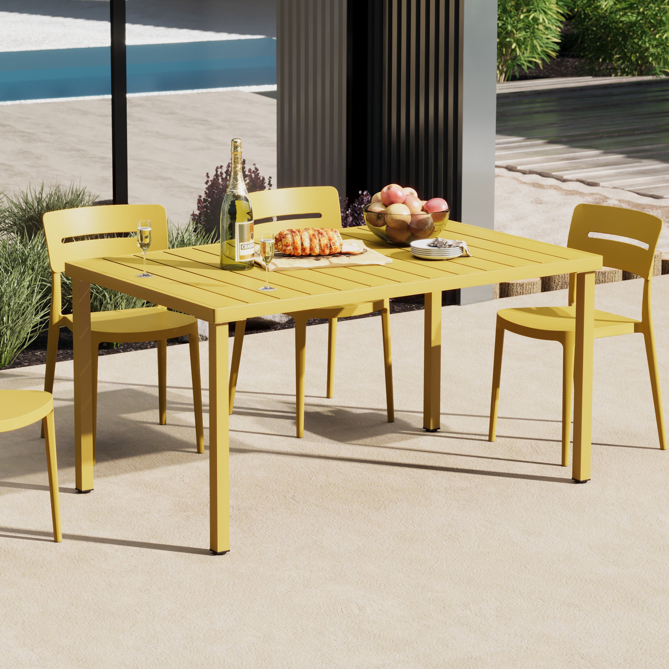 Playa 59" Iron Metal Outdoor Rectangular Patio Dining Table For 6