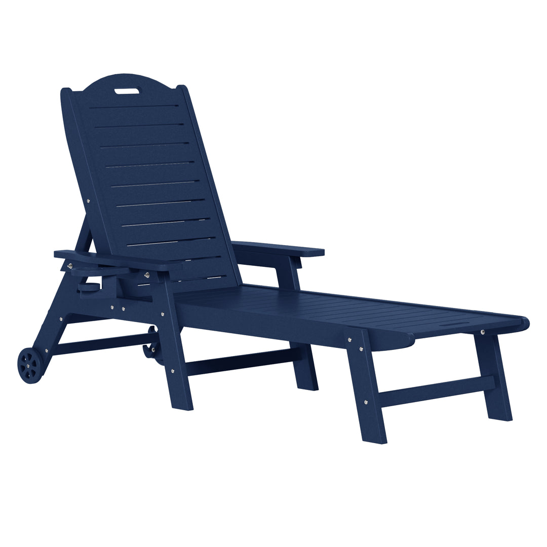 Aruba 2-Piece Outdoor Patio Chaise Lounge Chair with Wheels & Cup Holder with Patio Side Table