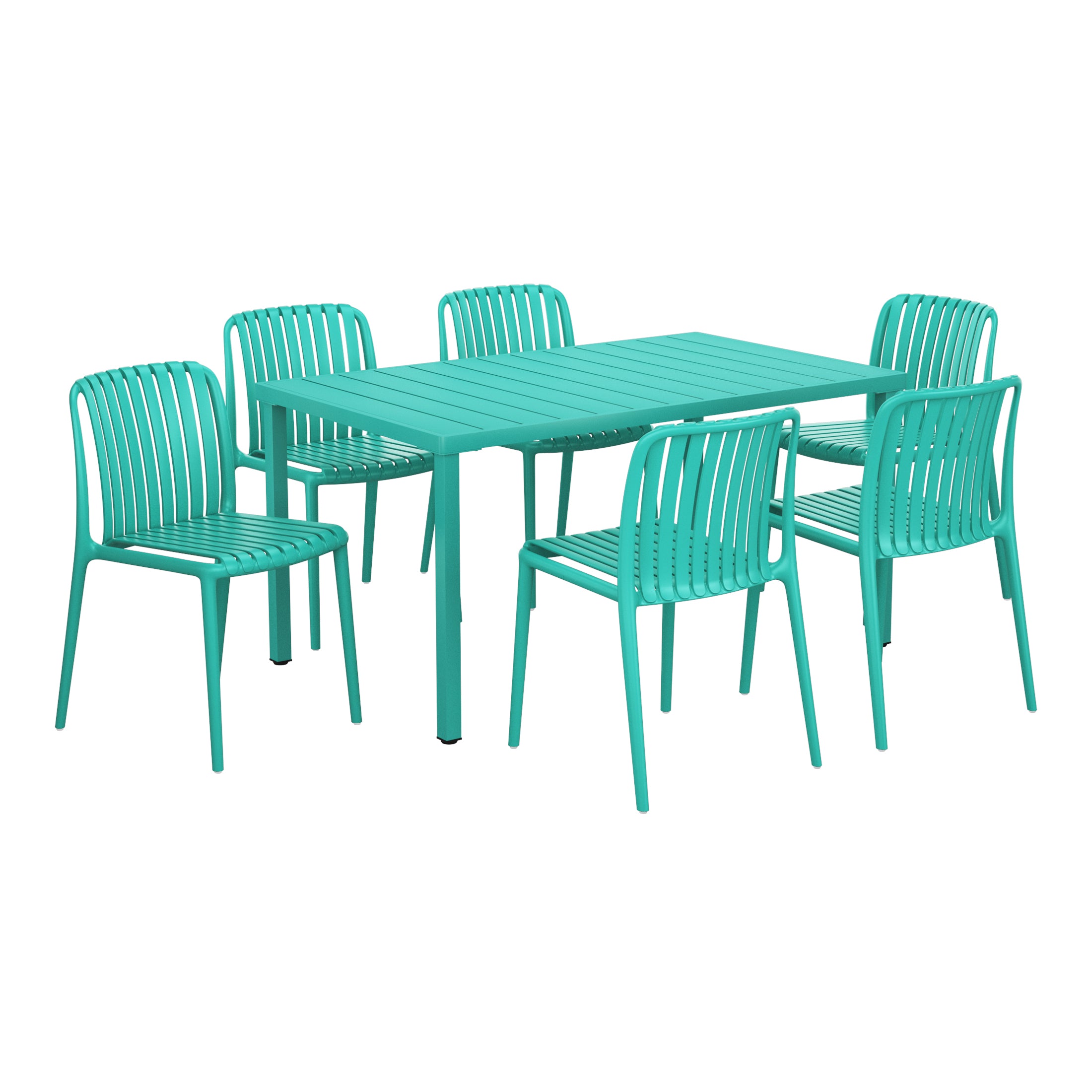 Playa 7-Piece Outdoor Patio Dining Table Set With Stackable Patio Chairs
