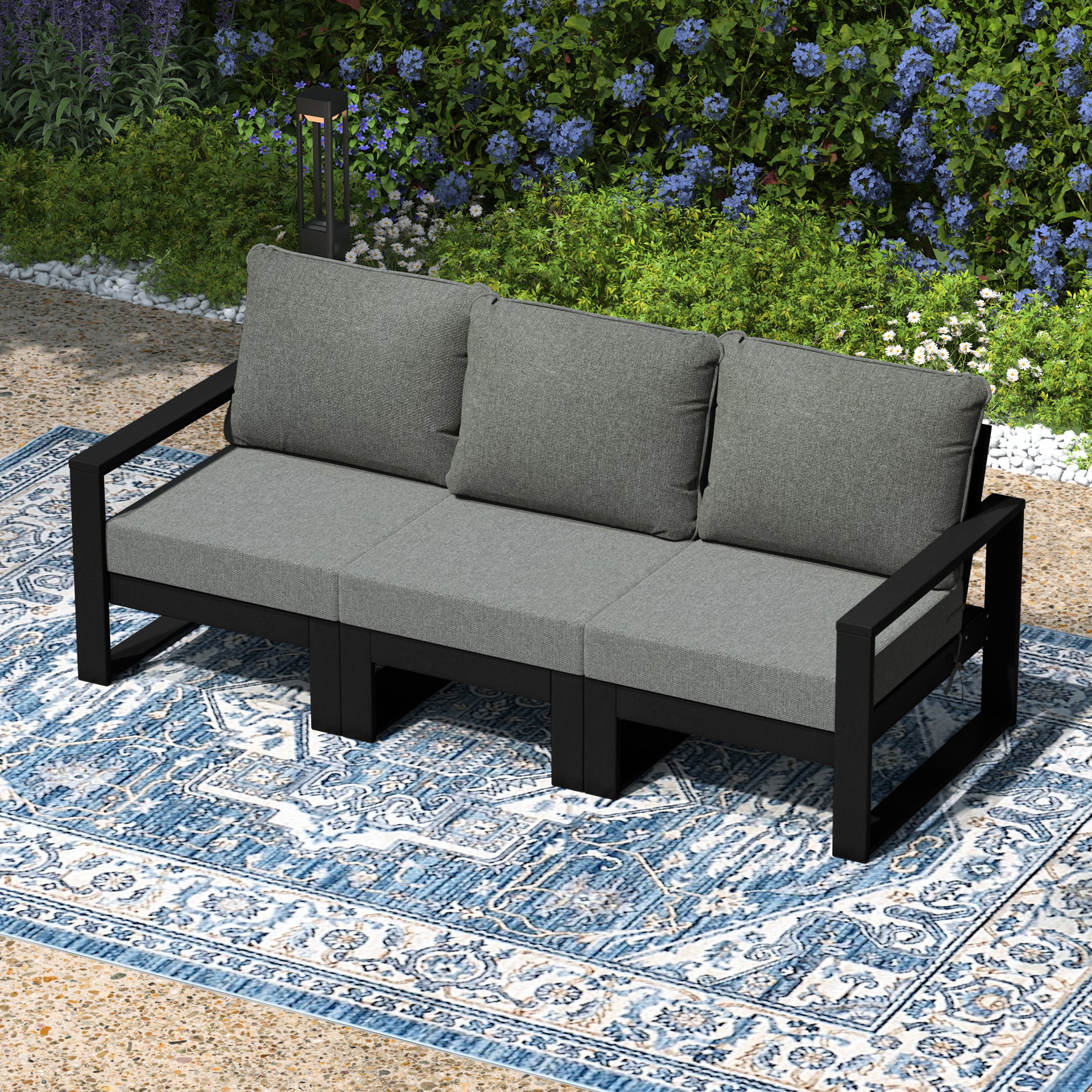 Montara Outdoor HDPE All-Weather Modern Deep Seating Patio Sofa with Waterproof Cushions