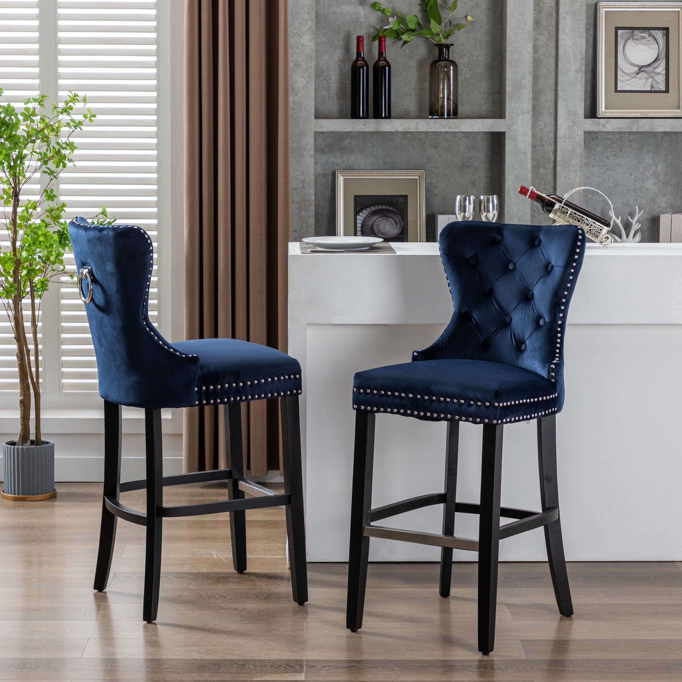 Wordford 29" Tufted Velvet Bar Stool (Set of 2), Black