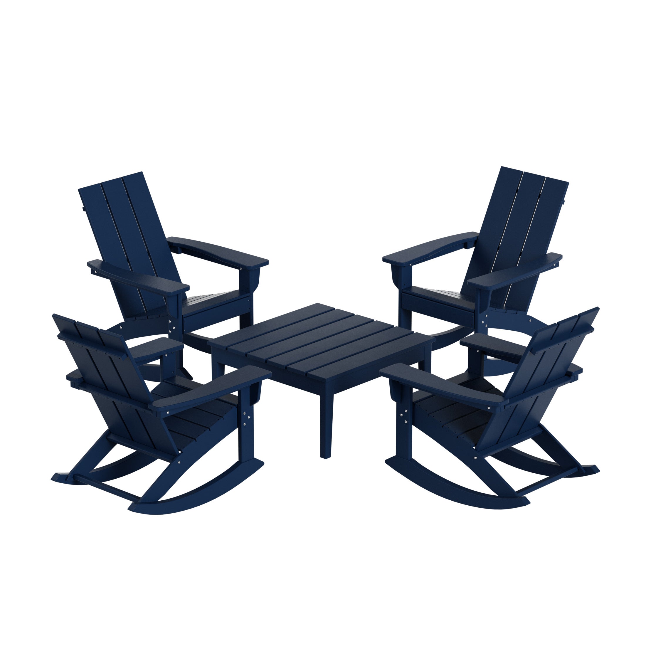 Ashore 5-Piece Set Modern Plastic Outdoor Rocking Chairs with Square Side Table