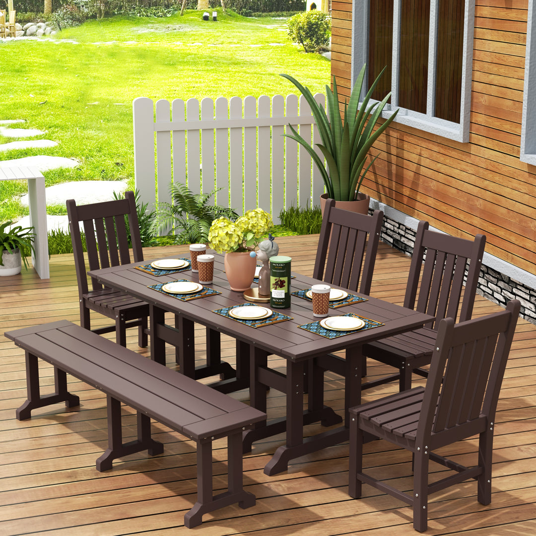 Malibu 6-Piece Outdoor Patio Dining Set Outdoor Table and Bench Chair Set