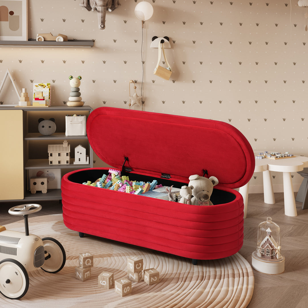 Phoebe 54" Wide Mid-Century Modern Upholstered Velvet Tufted Oval Storage Ottoman Bench