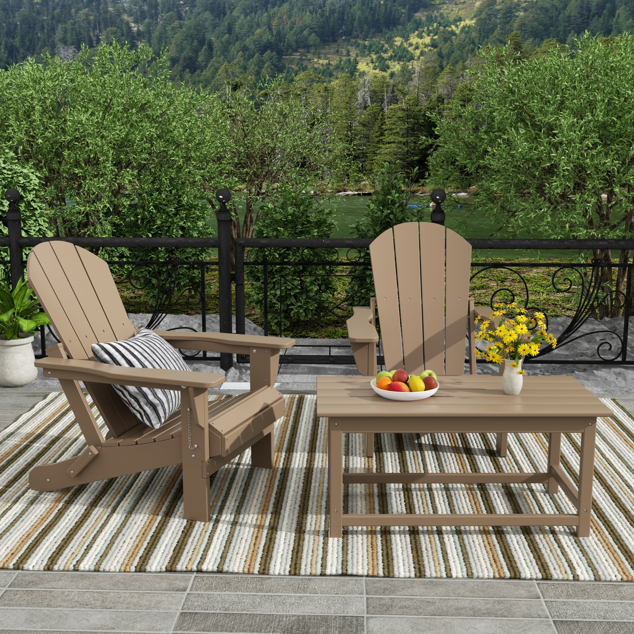 Malibu 3-Piece set Outdoor / Patio Poly Adirondack chair set with a Coffee table ( 2 seater )