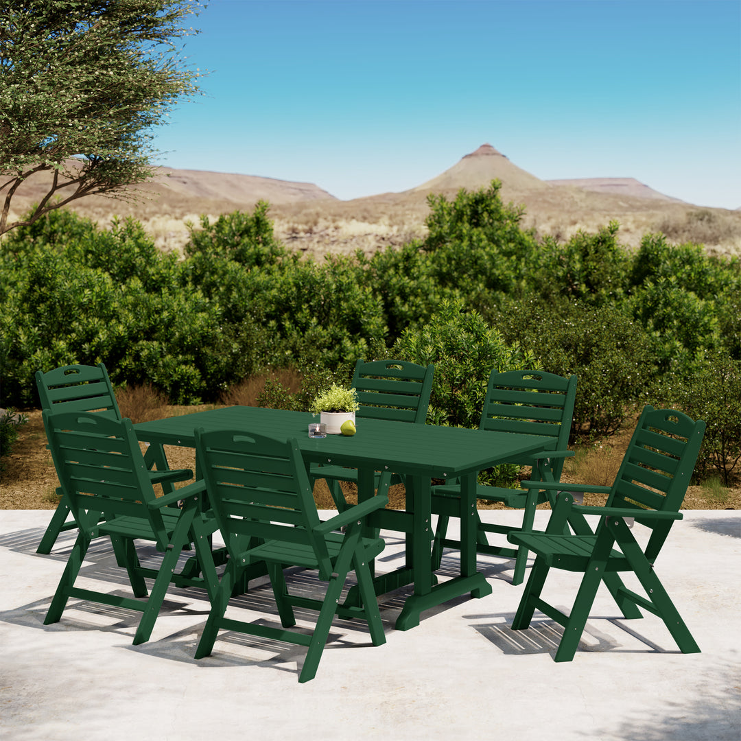 Malibu 7-Piece HDPE Rectangular Patio Dining Table Set with Foldable Chairs