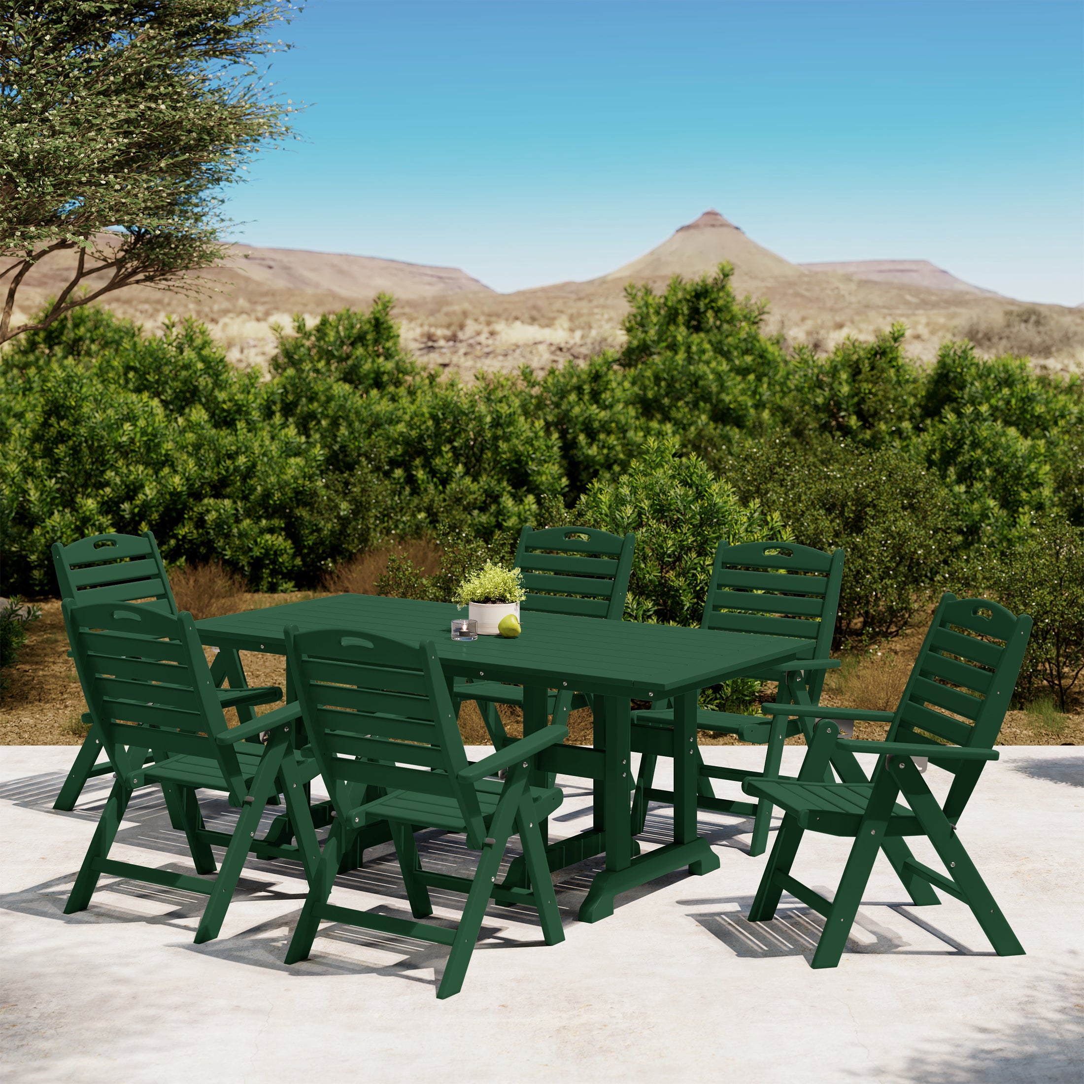 Malibu 7-Piece HDPE Rectangular Patio Dining Table Set with Foldable Chairs