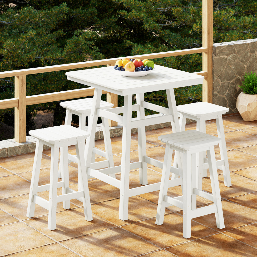 Malibu 5-Piece HDPE Outdoor Patio Dining Bar Bistro Table Set with Counter High Bar Stool