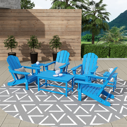 Malibu Westintrends 7-Piece set Outdoor / Patio Adirondack chairs with a Coffee and tWestintrends side tables ( 4 seater )