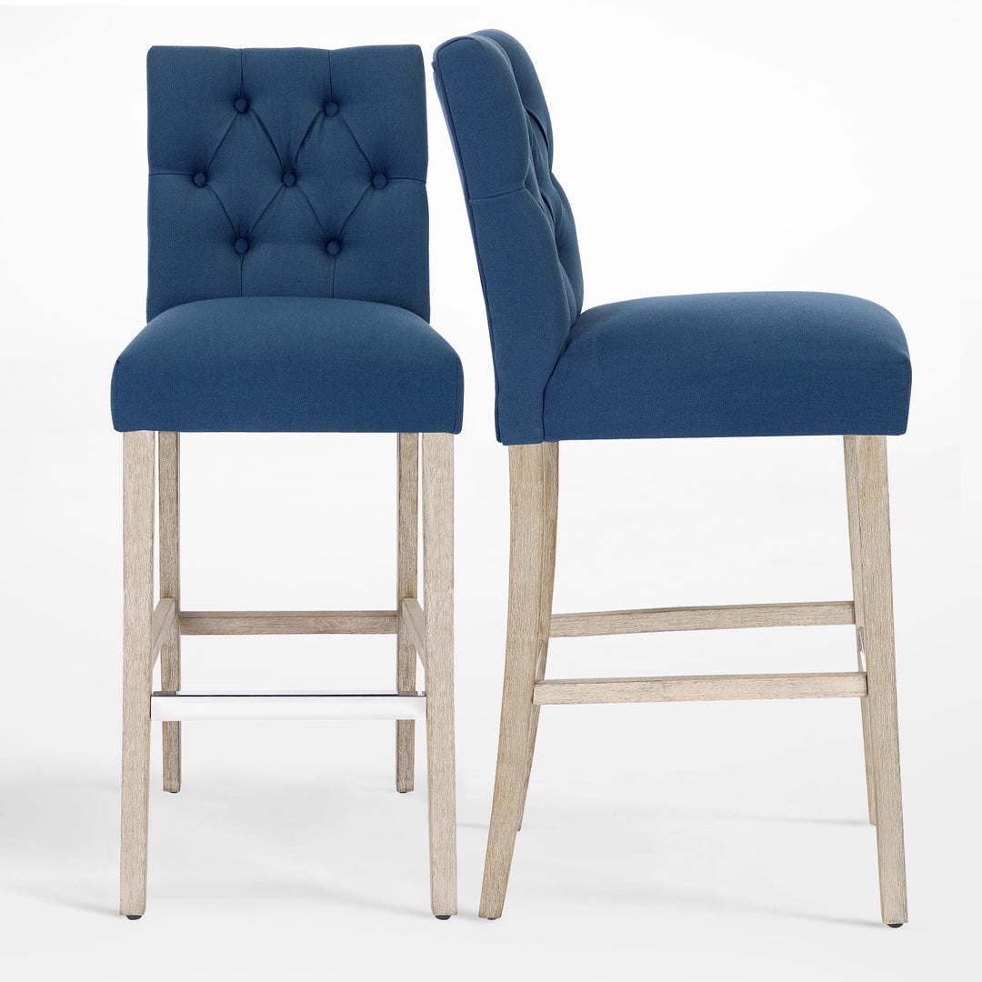 Hayes 29" Linen Fabric Tufted Counter Stool (Set of 2),Antique Gray